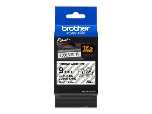 Brother BRTTZES121 BROTHER 3/8" TZE TAPE 9MM BLK ON CLEAR ADHSV