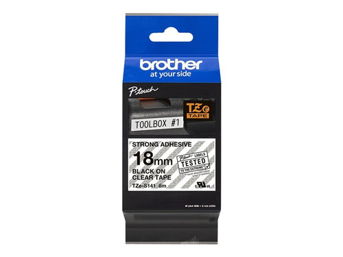 Brother BRTTZES141 BROTHER 3/4" TZE TAPE 18MM BLK ON CLEAR ADHSV