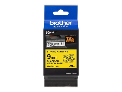 Brother BRTTZES621 BROTHER 3/8" TZE TAPE 9MM BLK ON YELLOW ADHSV