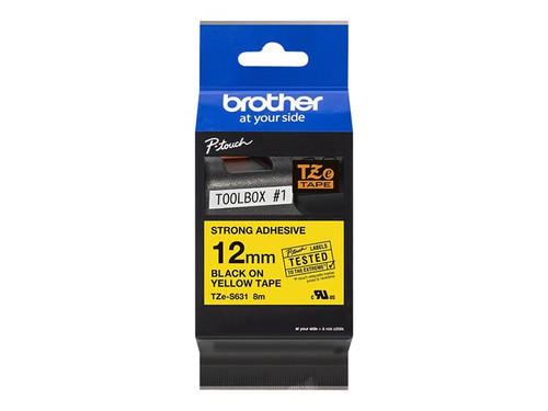 Brother BRTTZES631 BROTHER 1/2" TZE TAPE 12MM BLK ON YELLOW ADHSV