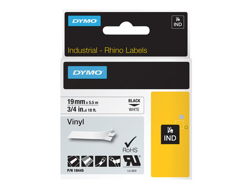 Dymo DYM18445 DYMO IND VINYL LABELS BLACK/WHITE 3/4" X 18'