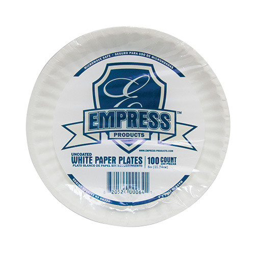 Empress RSC40806 EMPRESS UNCOATED WHITE PAPER PLATES-6"