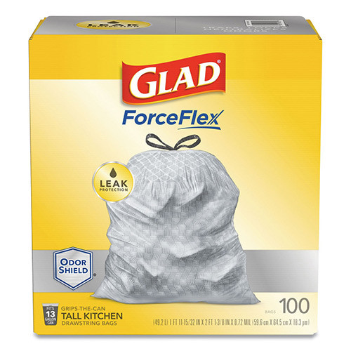 Glad RSC22150 GLAD TALL FORCEFLEXPLUS 13GAL TRASH BAGS-100CT