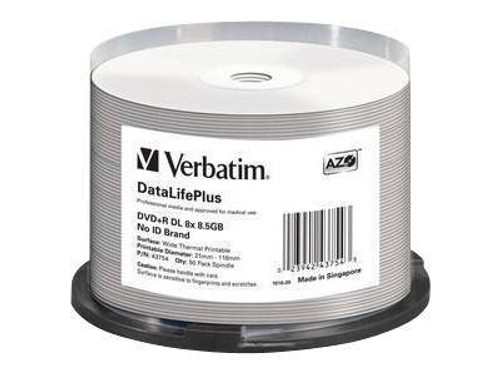 Verbatim VER43754 VERBATIM DVD+R DL DL+ 50PK 8.5GB/8X THRML WHT