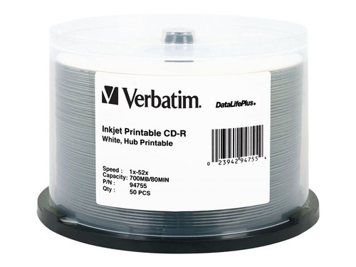 Verbatim VER94755 VERBATIM CD-R DL+INK HUB 50PK 700MB/52X SPIN-WHT