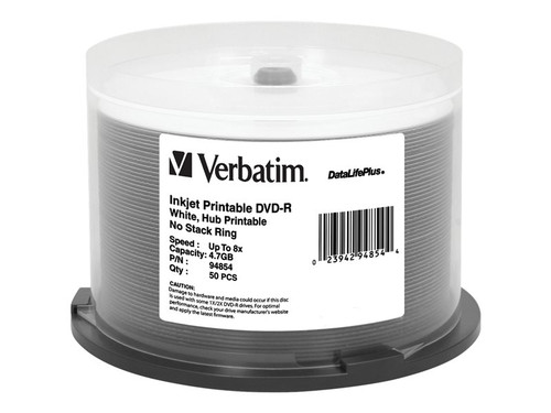 Verbatim VER94854 VERBATIM DVD-R DL+ INKJT 50PK 4.7GB/8X SPIN-WHITE