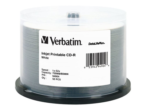 Verbatim VER94904 VERBATIM CD-R DL+ INKJET 50PK 700MB/52X SPIN-WHT