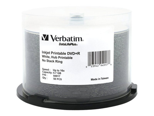 Verbatim VER94917 VERBATIM DVD+R DL+ INKJT 50PK 4.7GB/16X SPIN-WHT