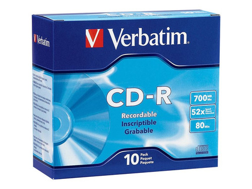 Verbatim VER94935 VERBATIM CD-R BRAND SLVR 10PK 700MB/52X SLIM CASE