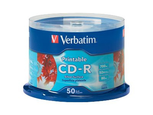 Verbatim VER95005 VERBATIM CD-R INKJET 50PK 700MB/52X SPIN-SLVR