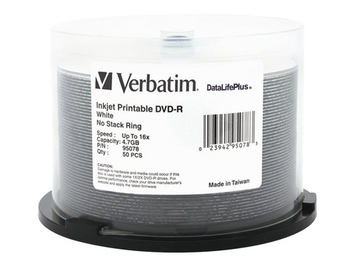 Verbatim VER95078 VERBATIM DVD-R DL+ INKJT 50PK 4.7GB/16X SPIN-WHT