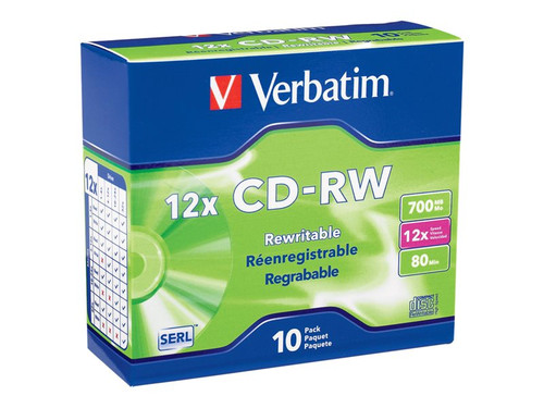 Verbatim VER95156 VERBATIM CD-RW BRAND SLV 10PK 700MB/12X SLIM CASE