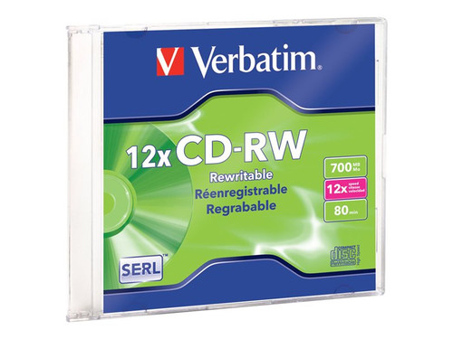 Verbatim VER95161 VERBATIM CD-RW BRAND SLV 1PK 700MB/12X SLIM CASE