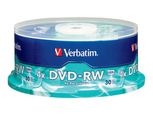 Verbatim VER95179 VERBATIM DVD-RW BRANDED 30PK 4.7GB/4X SPIND-SLVR