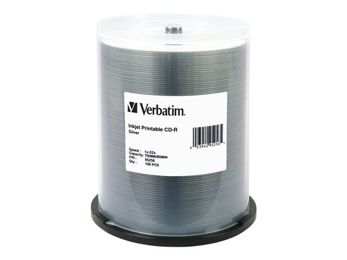 Verbatim VER95256 VERBATIM CD-R INKJET 100PK 700MB/52X SPIN-SLV