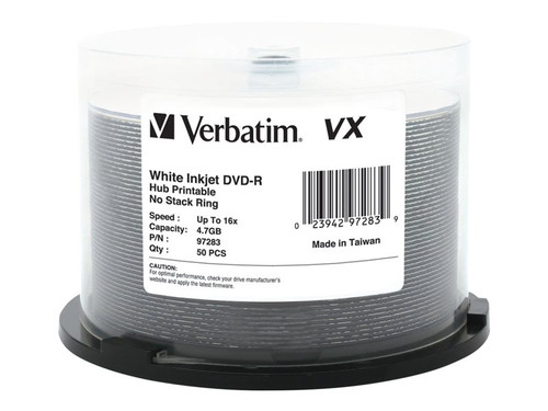 Verbatim VER97283 VERBATIM DVD-R WHT INKJT 50PK 4.7GB/16X SPIN-HUB