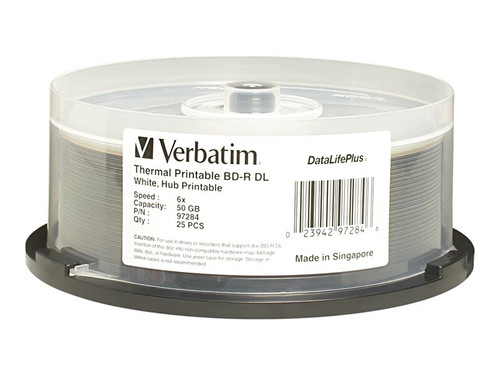 Verbatim VER97284 VERBATIM BD-R DL+ HUB 25PK 50GB/6X WHT THERML