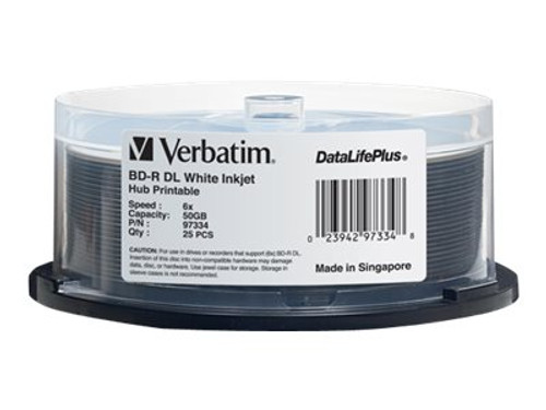 Verbatim VER97334 VERBATIM BD-R DL+ HUB 25PK 50GB/6X WHT INKJET