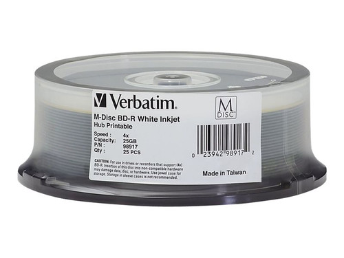 Verbatim VER98917 VERBATIM BD-R M HUB PRT 25PK 25GB/4X WHT INKJET