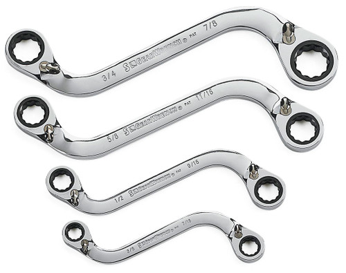 Aircraft Tool Supply 85399 4Pc Reversible S-Shaped Ratchet Set Ratcheting Wrench Set