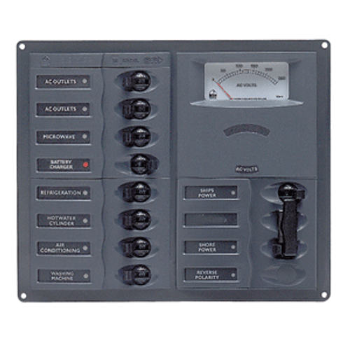 BEP AC Circuit Breaker Panel w/Analog Meters, 8SP 2DP AC120V Stainless Steel Vertical 900-AC2H-AM-110