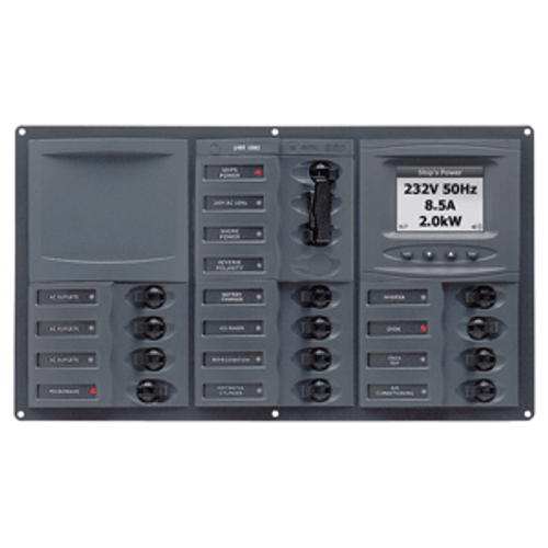 BEP AC Circuit Breaker Panel w/Digital Meters, 12SP 2DP AC230V ACSM Stainless Steel Horizontal 900-AC3-ACSM