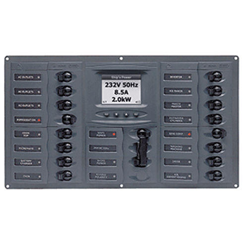 BEP AC Circuit Breaker Panel w/Digital Meters, 16SP 2DP AC230V ACSM Stainless Steel Horizontal 900-AC4-ACSM