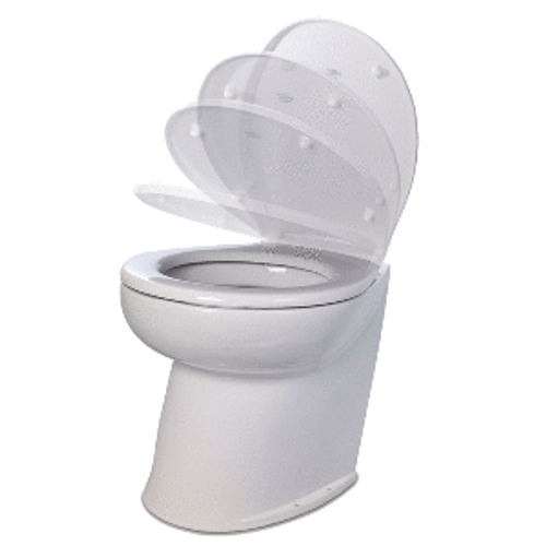 Jabsco Deluxe Flush 14" Angled Back 24V Raw Water Electric Marine Toilet w/Remote Rinse Pump &amp; Soft Close Lid 58260-3024
