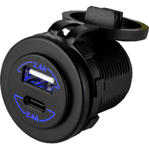 Sea-Dog Round Dual USB &amp; USB-C Power Socket 426516-1