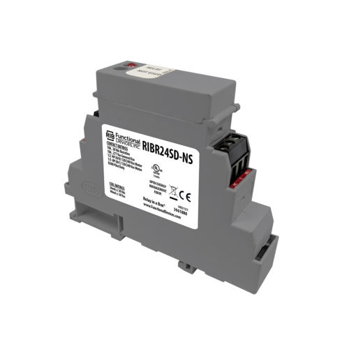 Functional Devices RIBR24SD-NS DIN Rail Mount Relay, 10 Amp DPDT + Override, 24 Vac/dc Coil, No Socket Non-Pluggable Relay