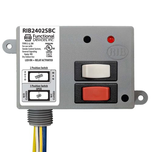 Functional Devices RIB2402SBC Power Relay, 20 Amp SPDT + Override, 24 Vac/dc/208-277 Vac Coil, NEMA 1 Housing