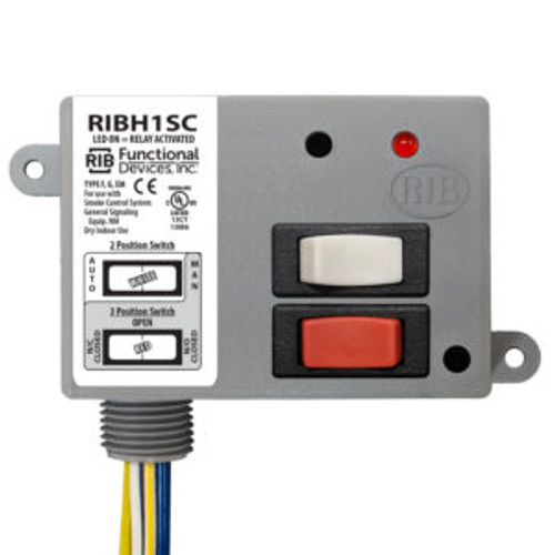 Functional Devices RIBH1SC Pilot Relay, 10 Amp SPDT + Override, 10-30 Vac/dc/208-277 Vac Coil, NEMA 1 Housing