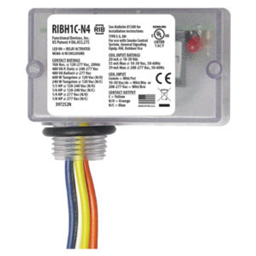 Functional Devices RIBH1C-N4 Pilot Relay, 10 Amp SPDT, 10-30 Vac/dc/208-277 Vac Coil, NEMA 4X Clear Housing