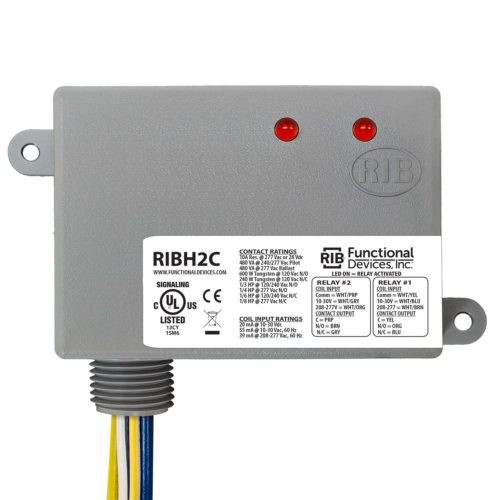 Functional Devices RIBH2C Pilot Relays, 10 Amp 2 SPDT, 10-30 Vac/dc/208-277 Vac Coil, NEMA 1 Housing