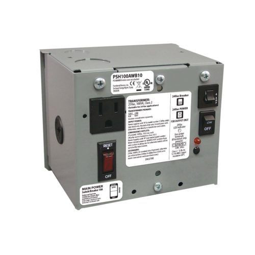 Functional Devices PSH100AWB10 Single 100 VA, 120 Vac to 24 Vac, UL Class 2, Secondary Wires, 10 Amp Main Breaker, Metal Enclosure