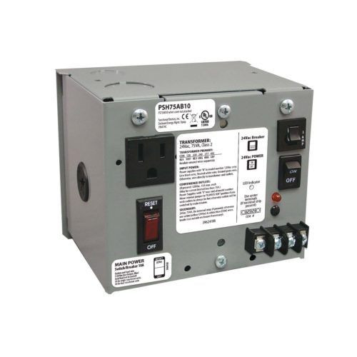 Functional Devices PSH75AB10 Single 75 VA Power Supply, 120 to 24 Vac, UL Class 2, 10 Amp Main Breaker, Metal Enclosure