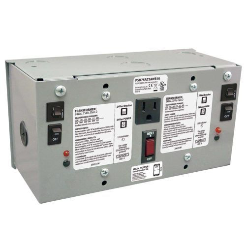 Functional Devices PSH75A75AWB10 Dual 75 VA, 120 to 24 Vac, UL Class 2, Secondary Wires, 10 Amp Main Breaker, Metal Enclosure