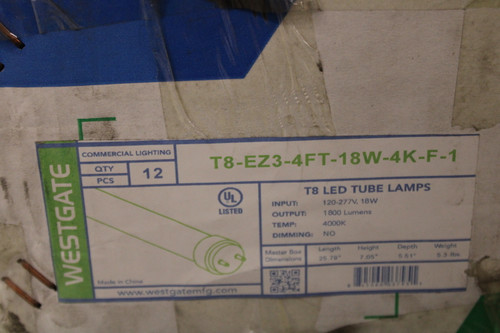Westgate T8-EZ3-4FT-18W-4K-F-1 LED Bulbs 12BOX
