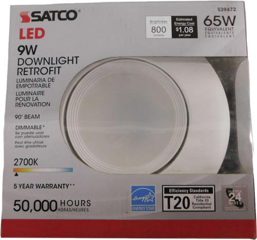 Satco 9WLED/DIR/5-6/27K/120V Other Lighting Fixtures/Trim/Accessories Dimmable Downlight 9W