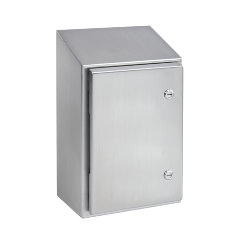 nVent Hoffman WS242008SS WaterShed Wallmount Sloped Top 1/4-Turn Latch Type 4X, 24x20x8, Brushed, SS 304