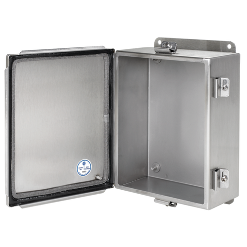 nVent Hoffman A1412CHEMCSS Continuous Hinge with Clamps Junction Box EMC Type 4X, 14x12x6, Brushed, SS304