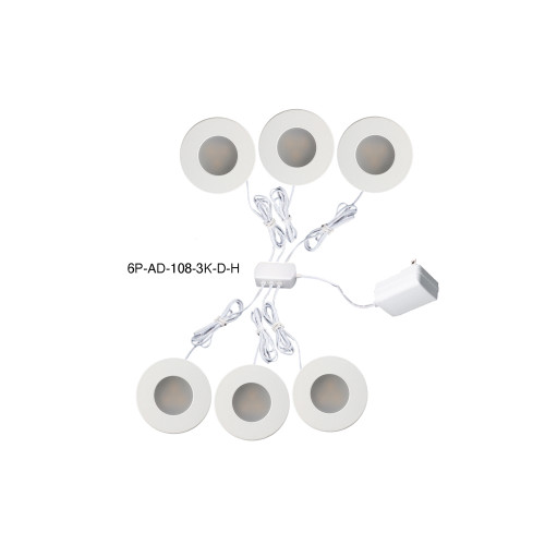 6P-AD108-3K-D-H-BK - 6 Pack Mini Puck Black 1" LED 12V 1W 3000K 70 lm per Puck With Plug-In Non Dim Driver & 6-Port Hub - Lotus LED Lights