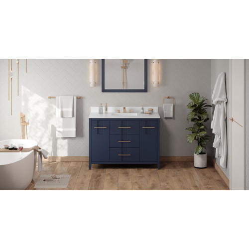 48" Hale Blue Katara Vanity, White Quartz Vanity Top, undermount rectangle bowl | VKITKAT48BLWQR | Jeffrey Alexander