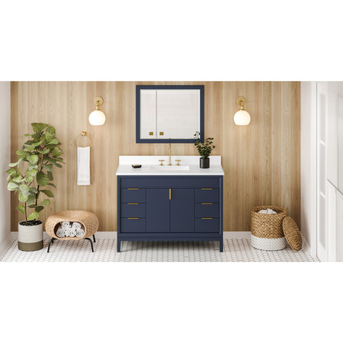 48" Hale Blue Theodora Vanity, White Quartz Vanity Top, undermount rectangle bowl | VKITTHE48BLWQR | Jeffrey Alexander