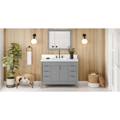 48" Grey Theodora Vanity, White Quartz Vanity Top, undermount rectangle bowl | VKITTHE48GRWQR | Jeffrey Alexander