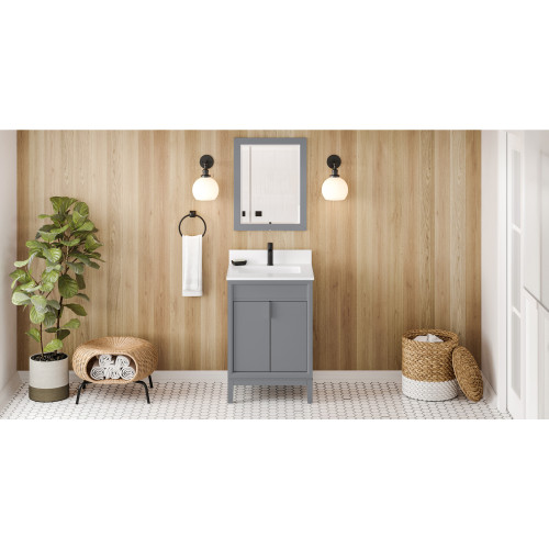 24" Grey Theodora Vanity, White Quartz Vanity Top, undermount rectangle bowl | VKITTHE24GRWQR1 | Jeffrey Alexander