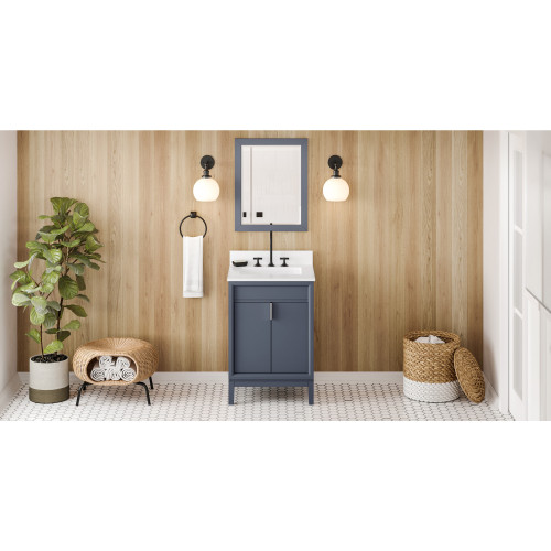 24" Blue Steel Theodora Vanity, White Quartz Vanity Top, undermount rectangle bowl | VKITTHE24BSWQR | Jeffrey Alexander