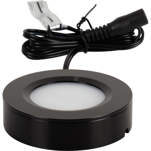 180 Lumens/Fixture 12-volt Puck Light, Single-White, Black Finish, Cool White 4000K, Direct-Wire or Barrel Connection