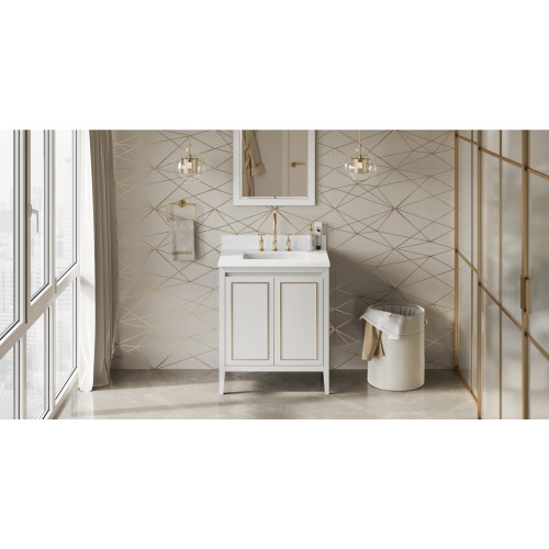 30" White Percival Vanity, White Quartz Vanity Top, undermount rectangle bowl | VKITPER30WHWQR | Jeffrey Alexander