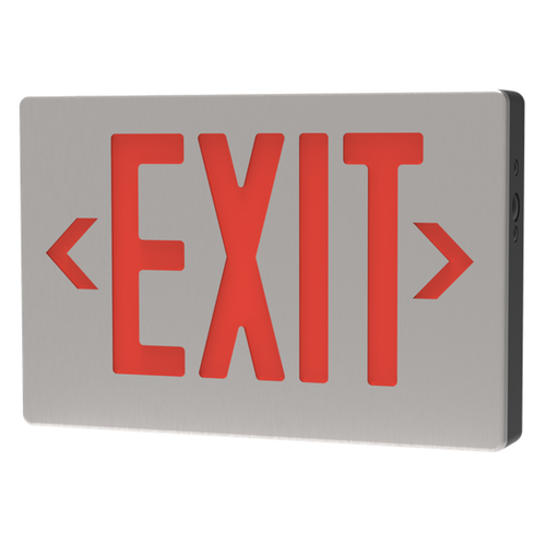 Halco 97106 EMG-DCEX-BABK-R 97106 Emergence Series Die-Cast Exit Red Legend Universal Single/Double Brushed Aluminum Face Black Housing | Halco Lighting Technologies | Halco Lighting Technologies at lightingandsupplies.com